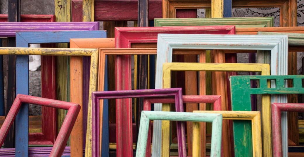 Various sizes of colorful picture frames