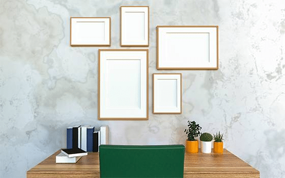 Collage of differently sized wooden frames