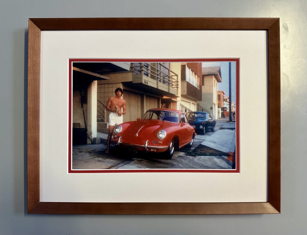 man and car photograph in custom frame