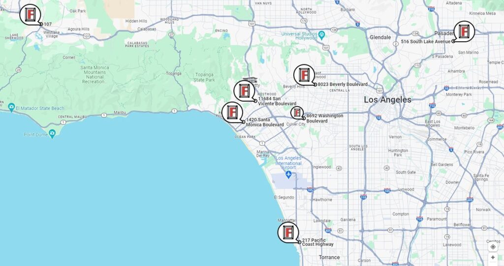 Map of frame store locations in Los Angeles.