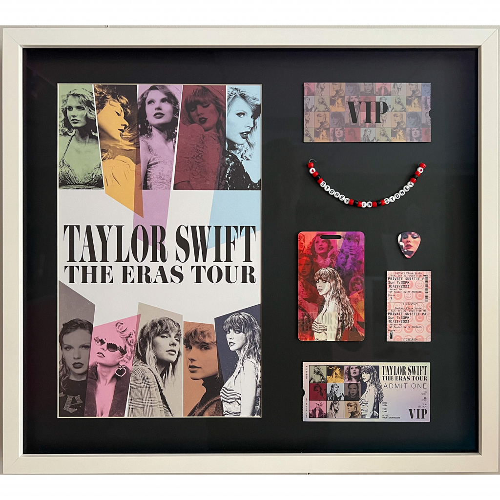 A Taylor Swift concert custom shadow box frame.