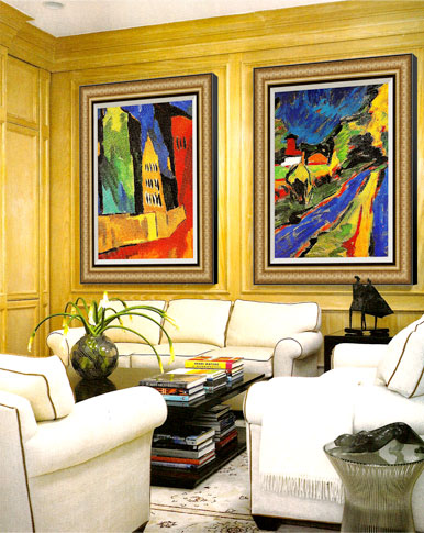 Two beautifully framed pictures hanging on the wall, creating a focal point in the room