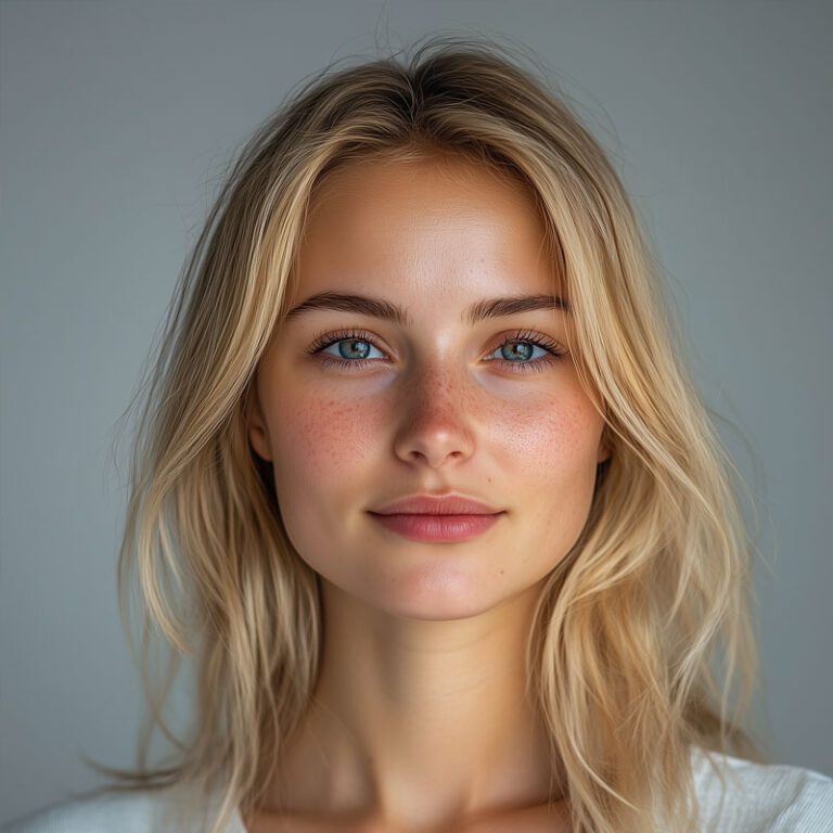 AI-enhanced image of a beautiful blonde girl on a clear background.