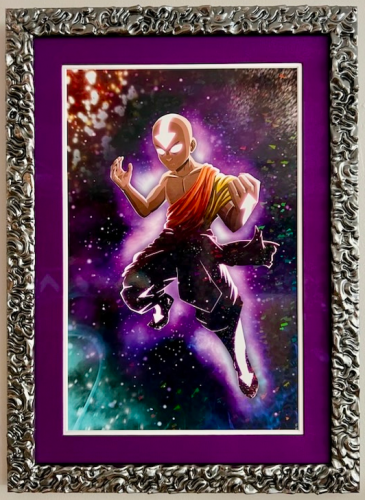 Picture of Aang: The Last Airbender in a silver and purple picture frame.