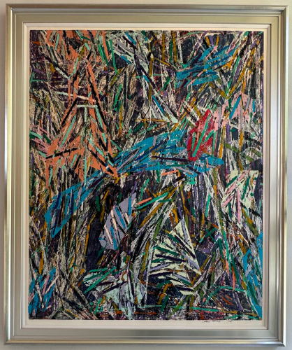 Abstract art in a simple, complementary, lighter custom frame.