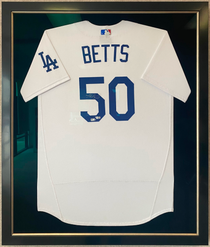 Framed Mookie Betts Number 50 baseball jersey.