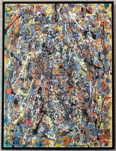 Expressionist painting in a simple dark frame.