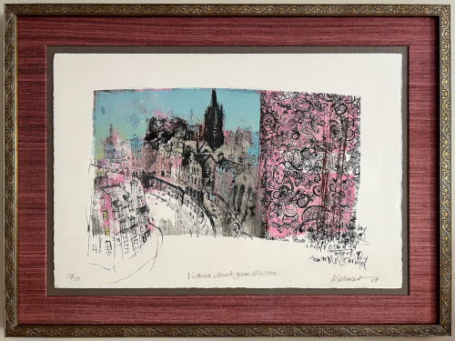 Fine art painting of Victoria Street in a gold frame with custom matting.