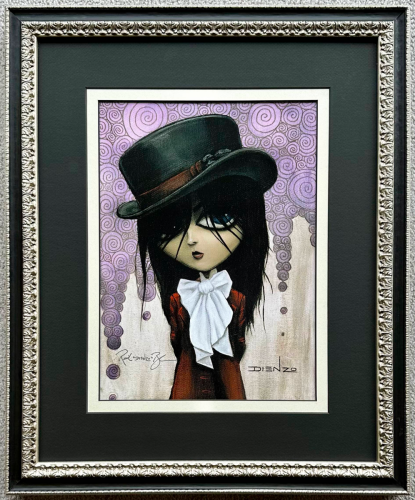 Black and pewter frame with black matting for gothic artwork.