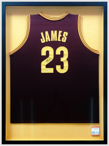 LeBron James’ number 23 jersey in a shadow box.