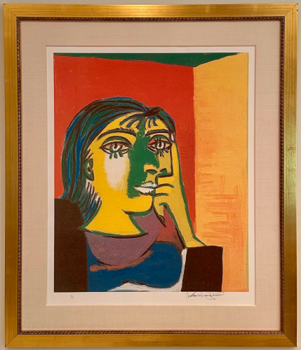 Modern art in a contemporary frame with beige matting.