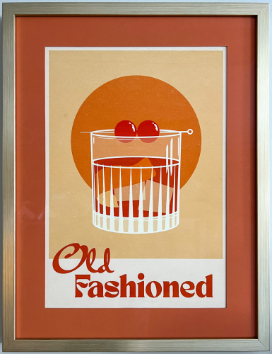 Old-fashioned poster with matching matting and a modern frame.