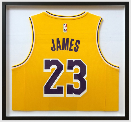 A LeBron James from the Lakers sports jersey frame.