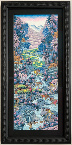 Wavy custom picture frame with dark mat.