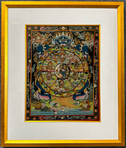 The Wheel of Life graphic artwork in a simple frame with wide, plain matting.